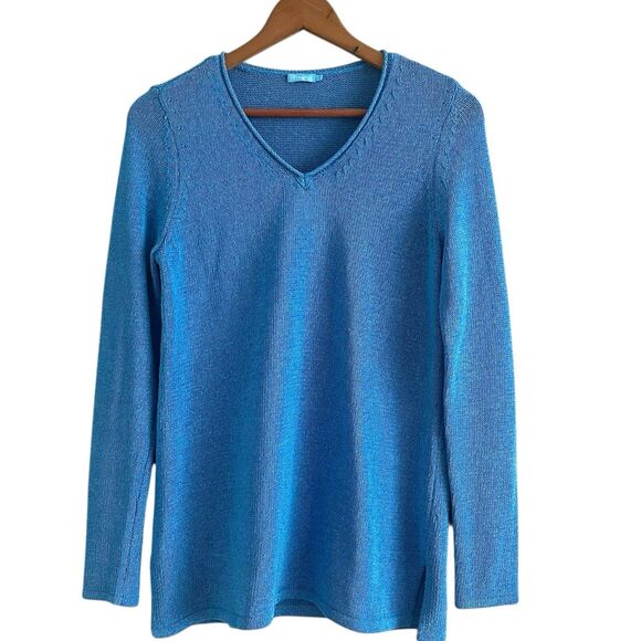 J McLaughlin Sweater Tunic S Open Knit Aqua Preppy Vacation Coastal Boathouse - Picture 2 of 10